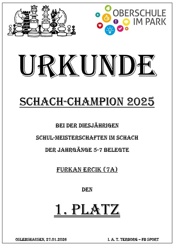 Urkunde des Schachturniers